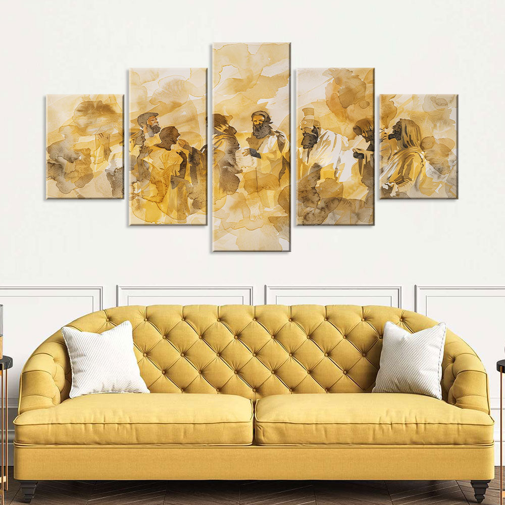 5-Piece Watercolor Last Supper Canvas Wall Art