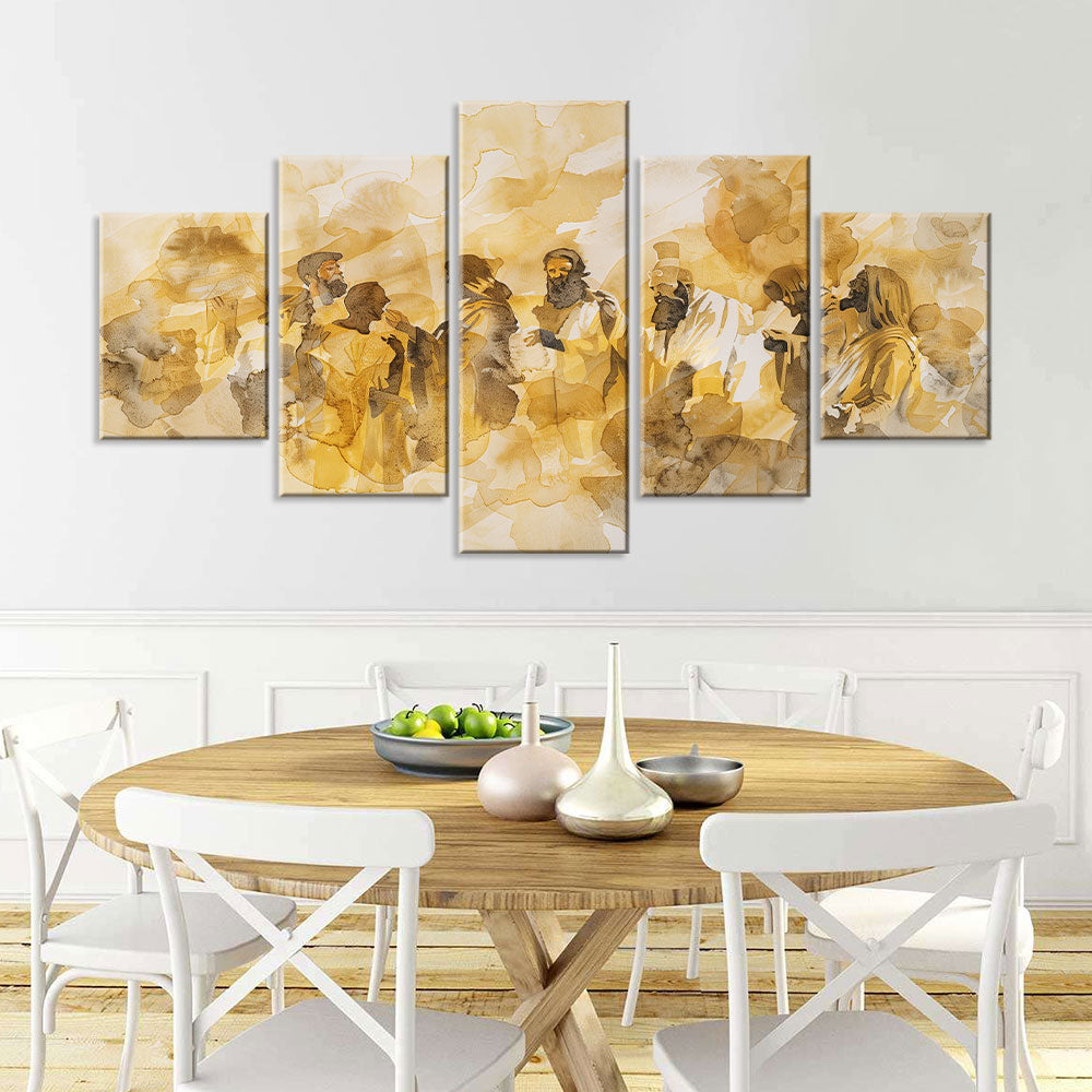 Artistic 5-Piece Watercolor Last Supper Canvas Wall Art