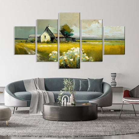 Charming 5-Piece Rustic Farmhouse Landscape Canvas Wall Art