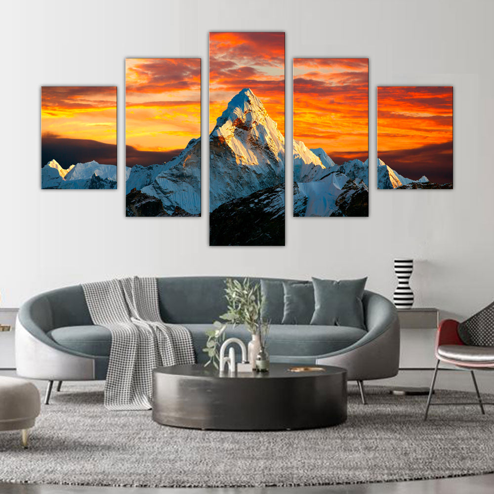 5-Piece Golden Mountain Sunset Canvas Wall Art