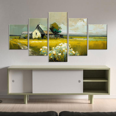 Charming 5-Piece Rustic Farmhouse Landscape Canvas Wall Art