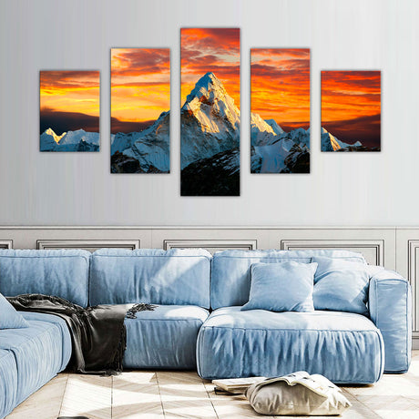 5-Piece Golden Mountain Sunset Canvas Wall Art