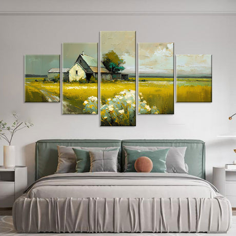 Charming 5-Piece Rustic Farmhouse Landscape Canvas Wall Art