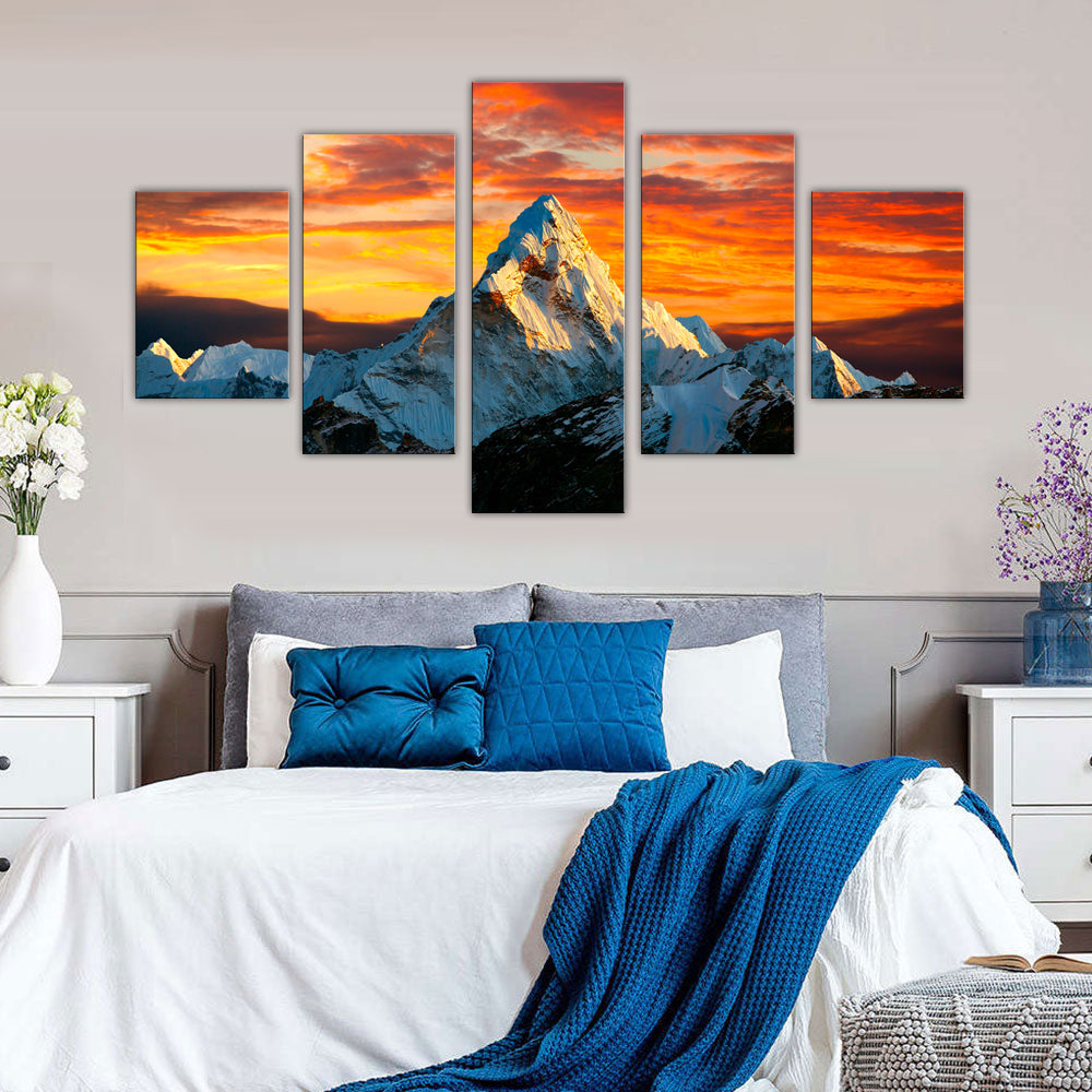 5-Piece Golden Mountain Sunset Canvas Wall Art