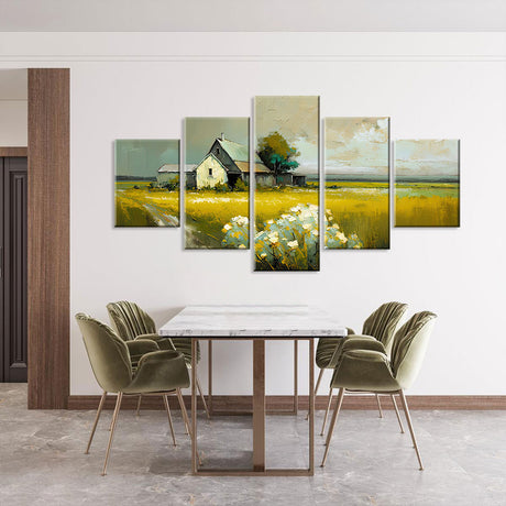 Charming 5-Piece Rustic Farmhouse Landscape Canvas Wall Art