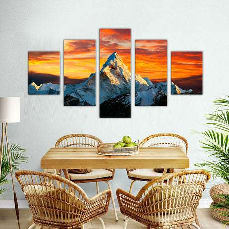 5-Piece Golden Mountain Sunset Canvas Wall Art