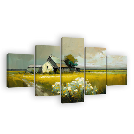 Charming 5-Piece Rustic Farmhouse Landscape Canvas Wall Art