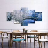 5-Piece Winter Lake Snow Bridge Canvas Wall Art