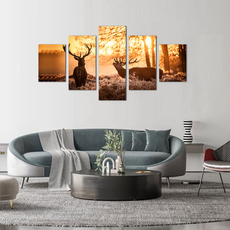 Majestic Stags at Sunrise Canvas Wall Art