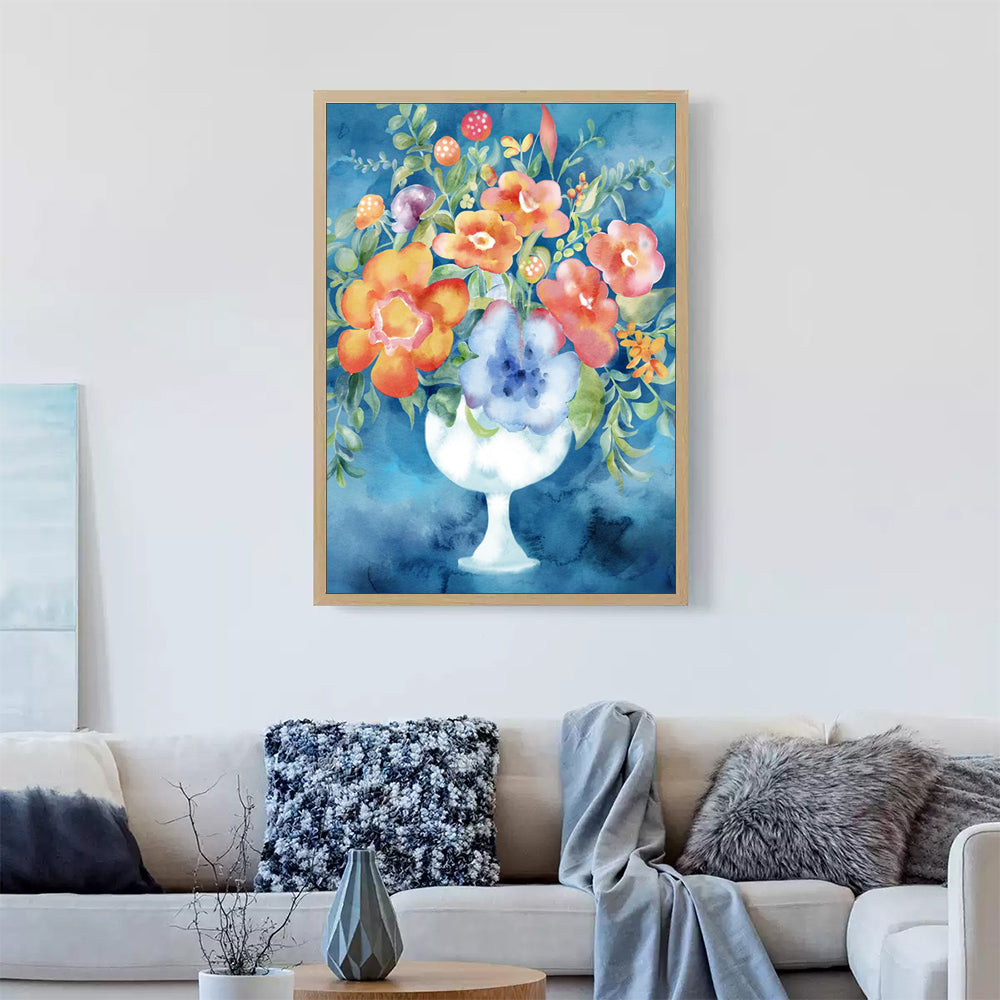 Elegant Watercolor Floral Vase – Vibrant Botanical Beauty Canvas Wall Art