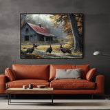 "Rustic Barn with Wild Turkeys"-Canvas Wall Art