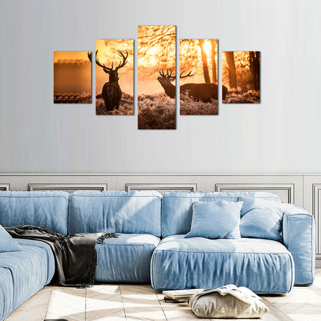 Majestic Stags at Sunrise Canvas Wall Art