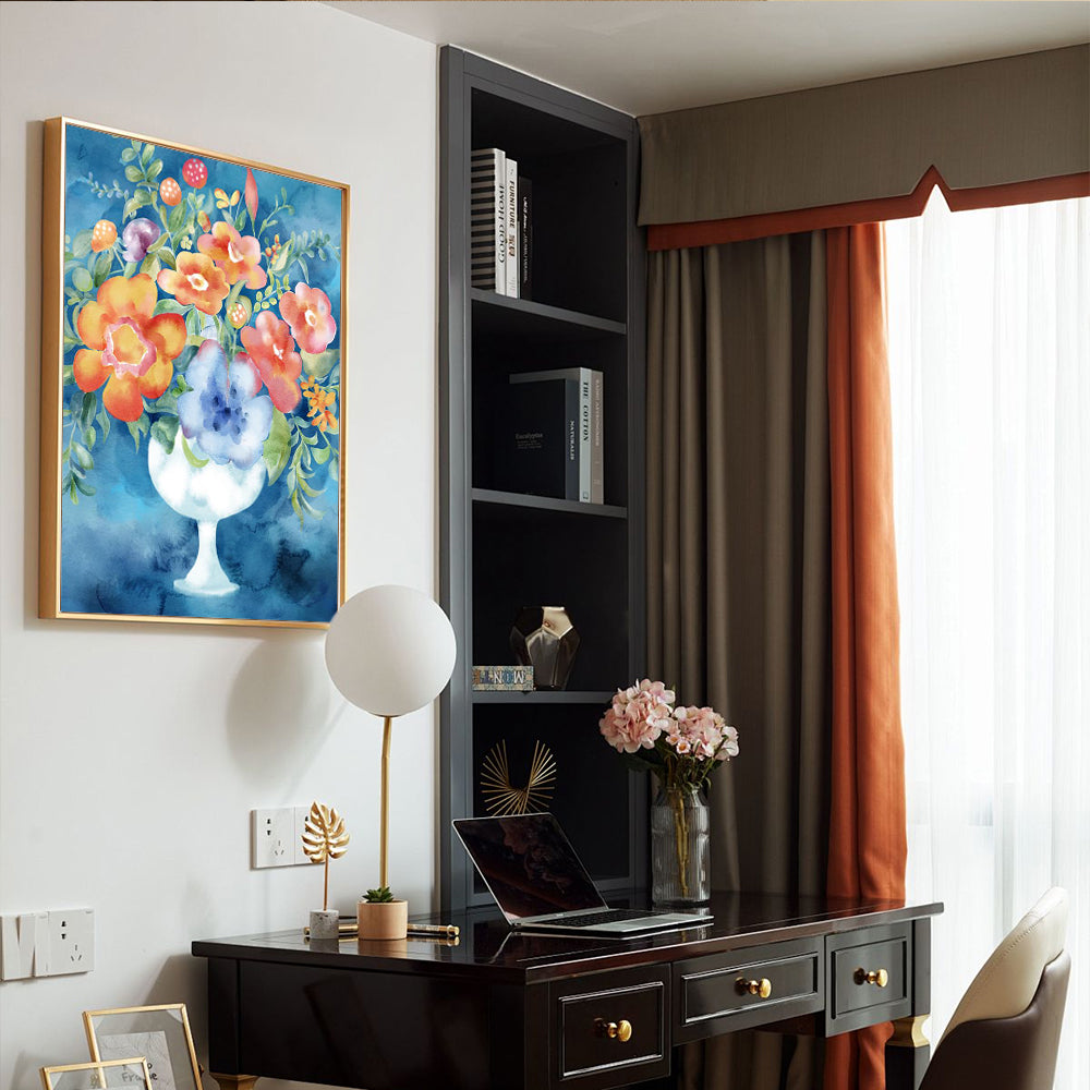 Elegant Watercolor Floral Vase – Vibrant Botanical Beauty Canvas Wall Art