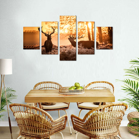 Majestic Stags at Sunrise Canvas Wall Art