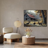 "Rustic Barn with Wild Turkeys"-Canvas Wall Art