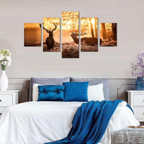 Majestic Stags at Sunrise Canvas Wall Art