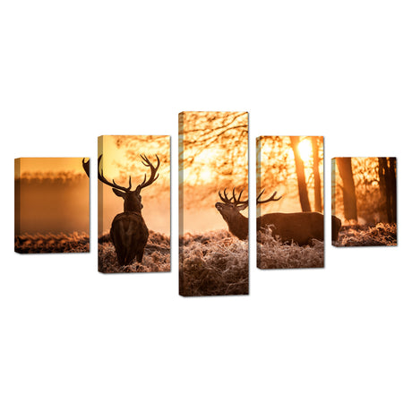 Majestic Stags at Sunrise Canvas Wall Art