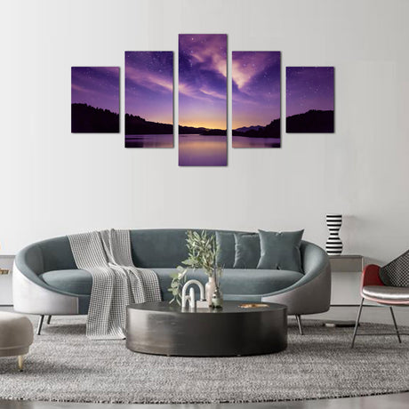 Stunning Starry Night Sky Over Lake Canvas Wall Art