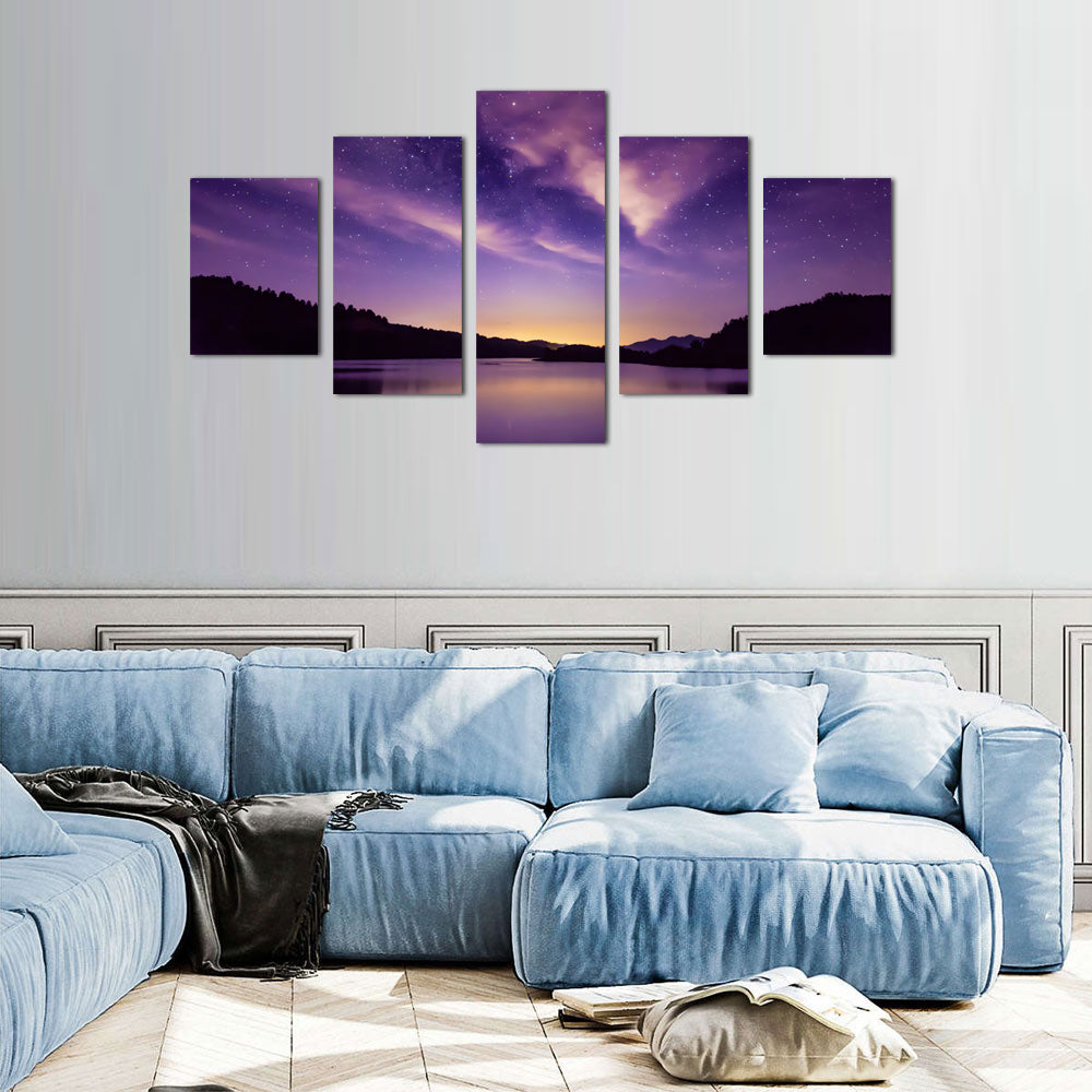 Stunning Starry Night Sky Over Lake Canvas Wall Art