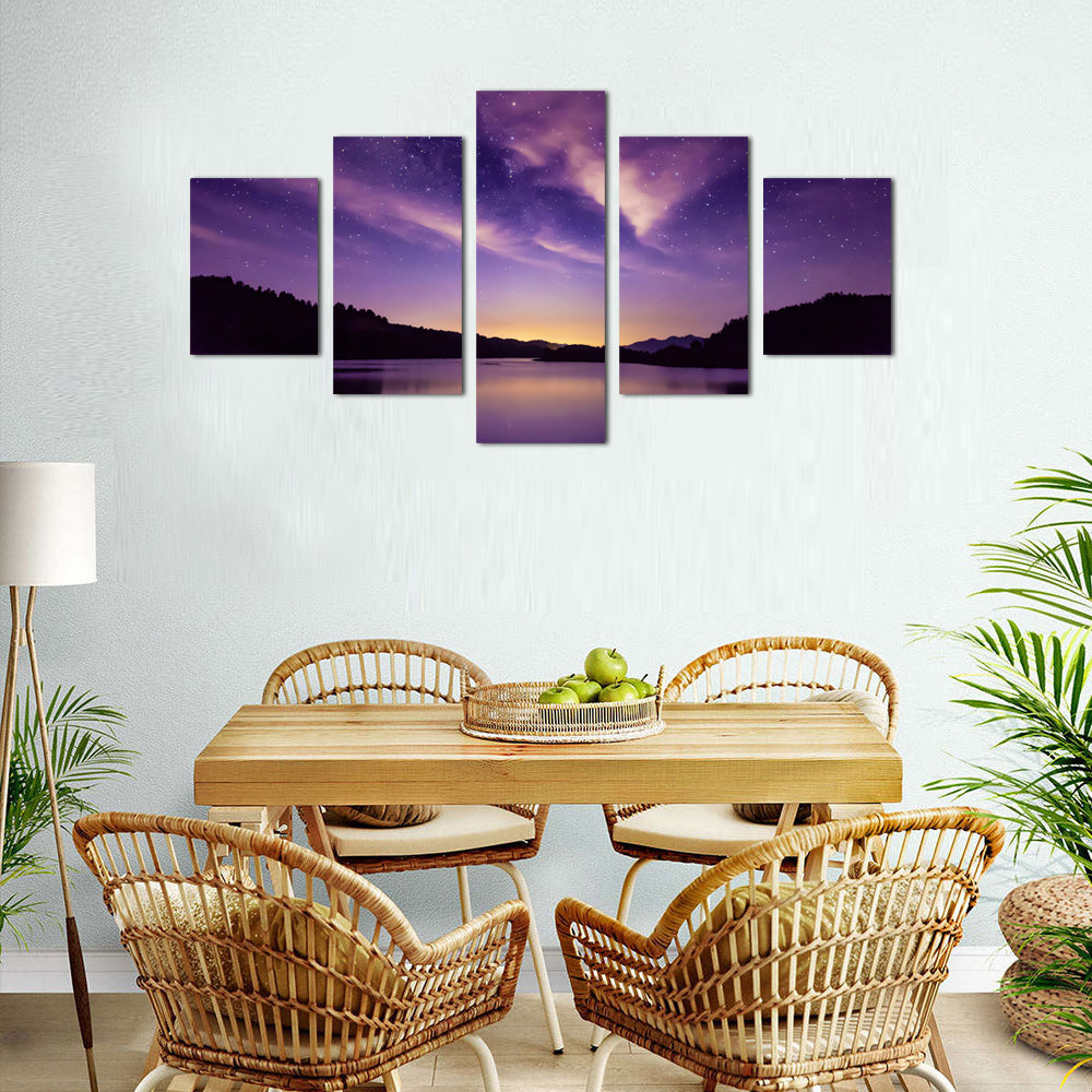 Stunning Starry Night Sky Over Lake Canvas Wall Art