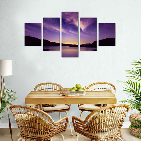 Stunning Starry Night Sky Over Lake Canvas Wall Art