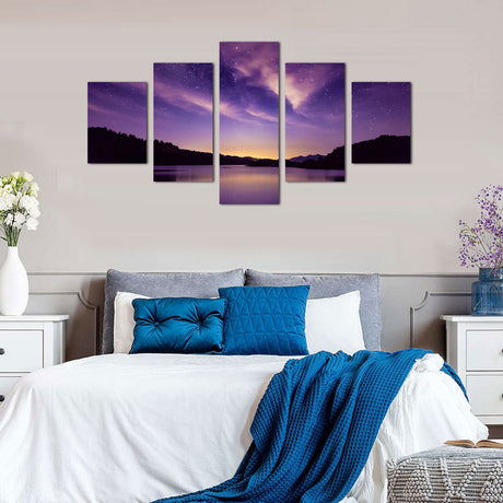 Stunning Starry Night Sky Over Lake Canvas Wall Art