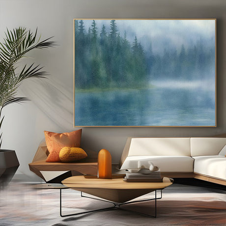 Tranquil Nature Scene- Misty Forest Lake Canvas Wall Art