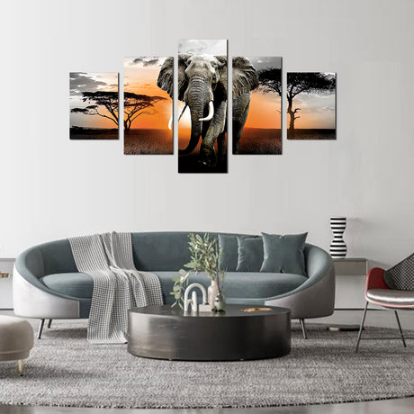 Majestic African Elephant at Sunset Canvas Wall Art