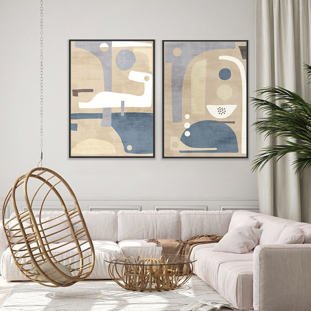 Abstract Blue and Beige Canvas Wall Art