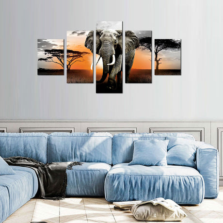 Majestic African Elephant at Sunset Canvas Wall Art