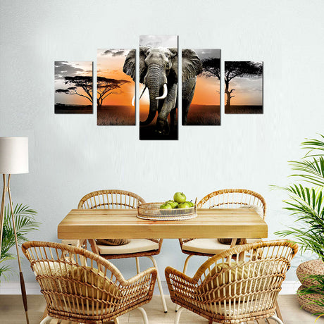 Majestic African Elephant at Sunset Canvas Wall Art