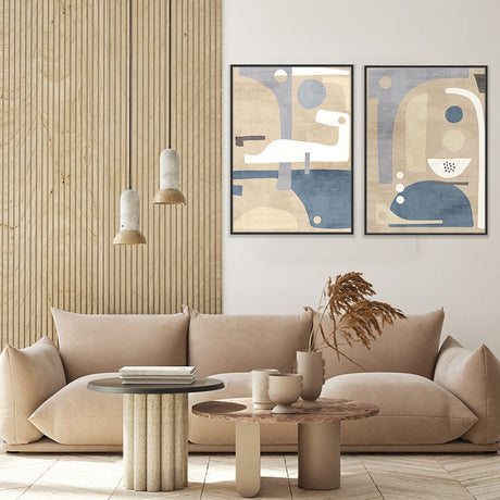 Abstract Blue and Beige Canvas Wall Art