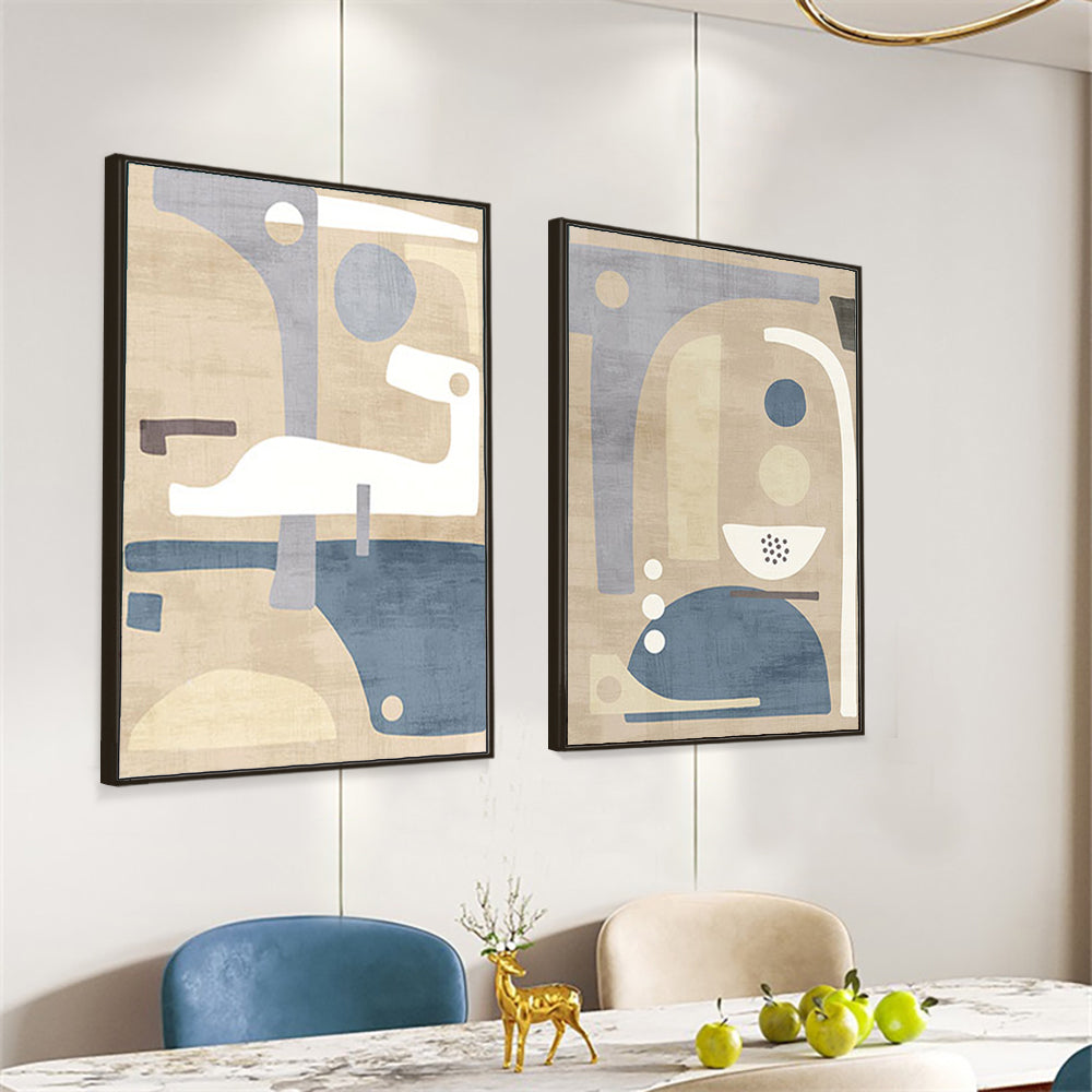 Abstract Blue and Beige Canvas Wall Art