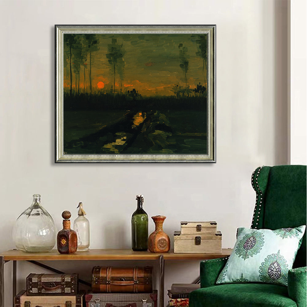 Vincent Van Gogh’s Sunset Serenity – A Captivating Evening Landscape For Your Home Canvas Wall Art