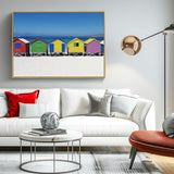 Vibrant Coastal Beach Huts Canvas Wall Art – Colorful Seaside Charm