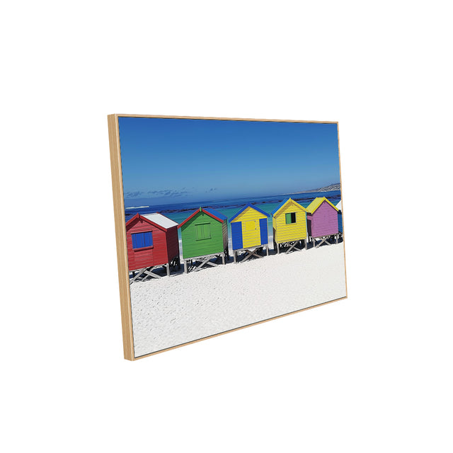 Vibrant Coastal Beach Huts Canvas Wall Art – Colorful Seaside Charm