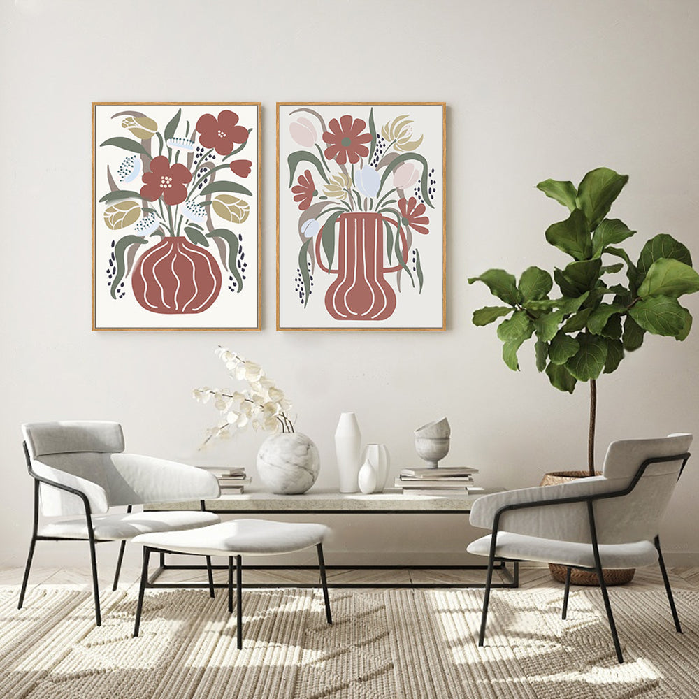 Modern Floral Vase Canvas Wall Art Set