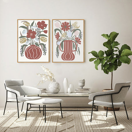 Modern Floral Vase Canvas Wall Art Set