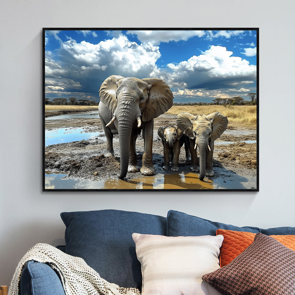 Majestic Elephant Family Canvas Wall Art