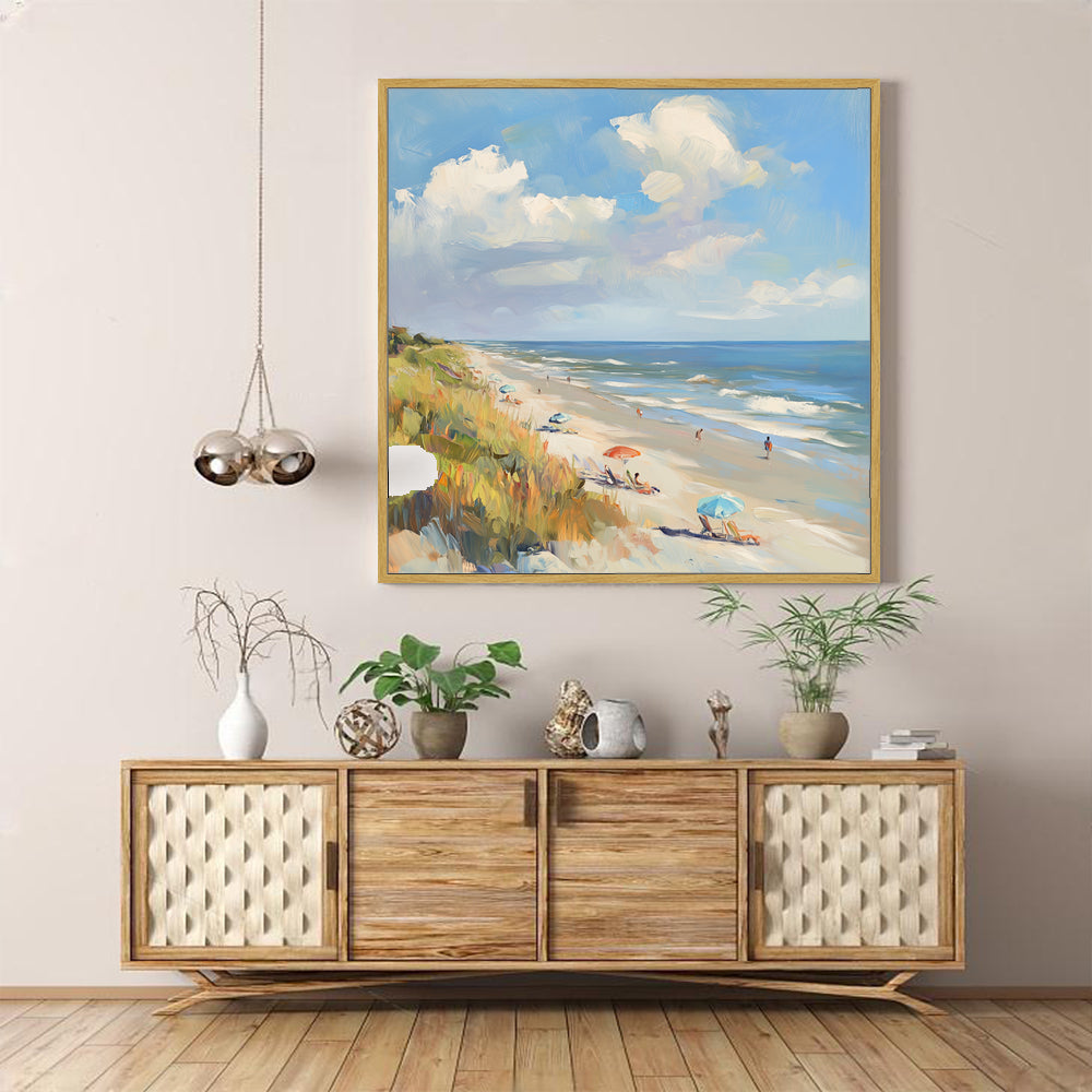 Serene Beach Day Canvas Wall Art – Coastal Landscape Painting