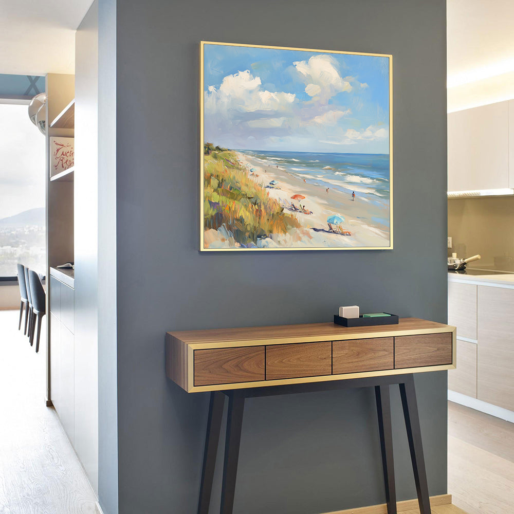 Serene Beach Day Canvas Wall Art – Coastal Landscape Painting