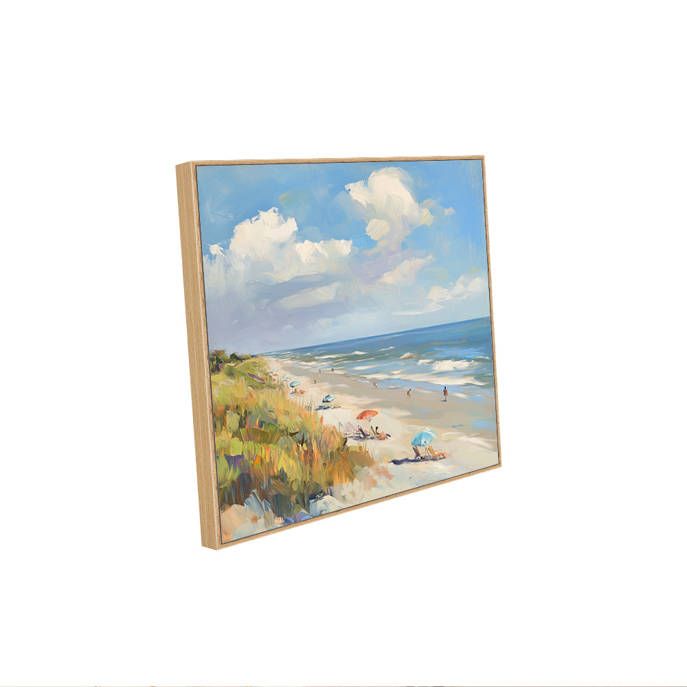 Serene Beach Day Canvas Wall Art – Coastal Landscape Painting