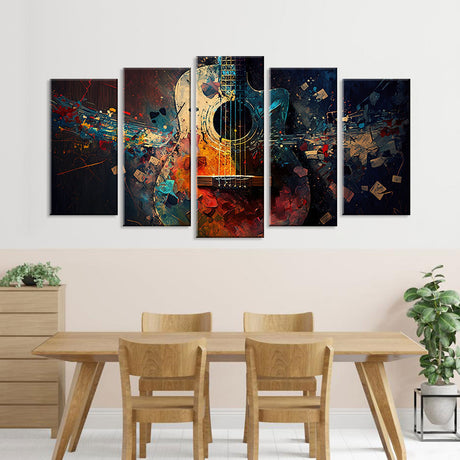 5 Piece Abstract Acoustic Guitar Canvas Wall Art