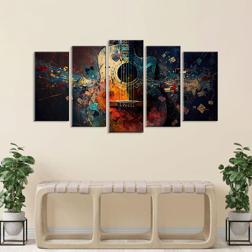 5 Piece Abstract Acoustic Guitar Canvas Wall Art