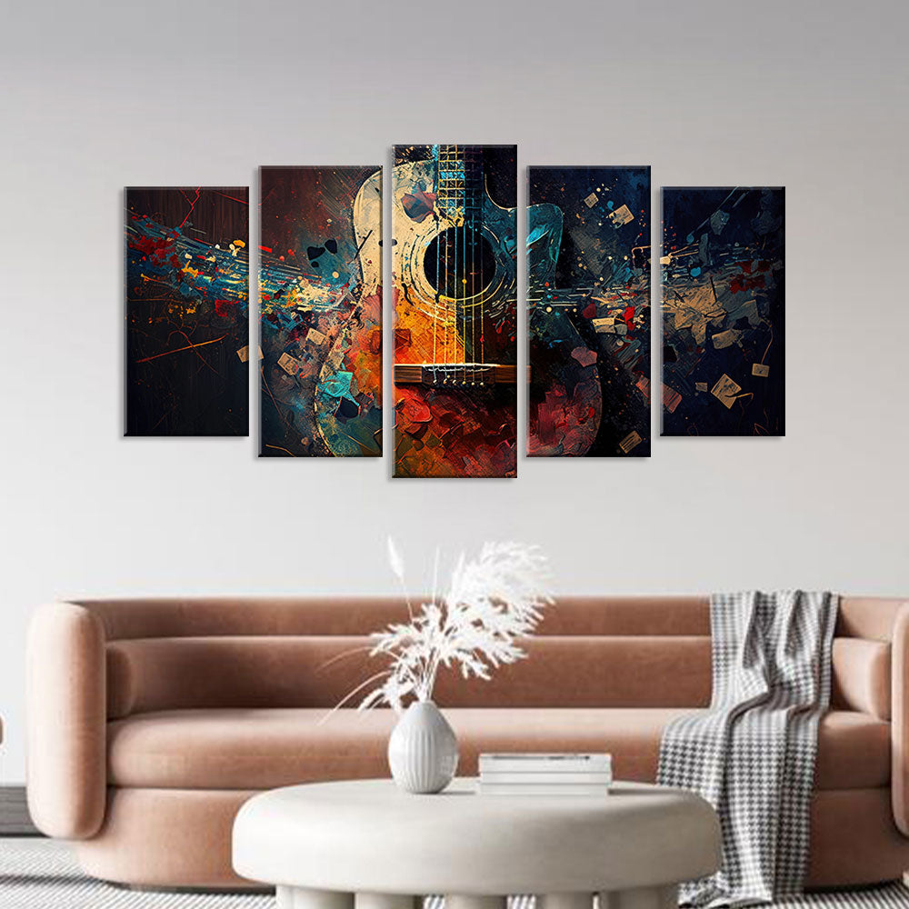 5 Piece Abstract Acoustic Guitar Canvas Wall Art