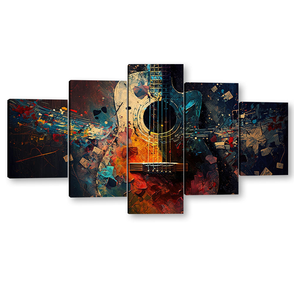 5 Piece Abstract Acoustic Guitar Canvas Wall Art