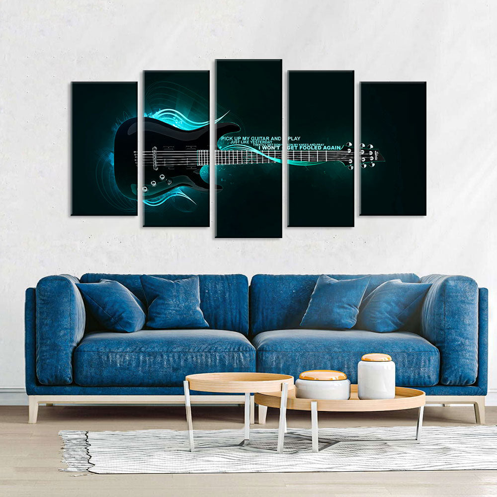 5 Piece Abstract Blue Electric Guitar Canvas Wall Art