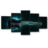 5 Piece Abstract Blue Electric Guitar Canvas Wall Art