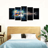 5 Piece Abstract Colorful Guitar on Black Canvas Wall Art