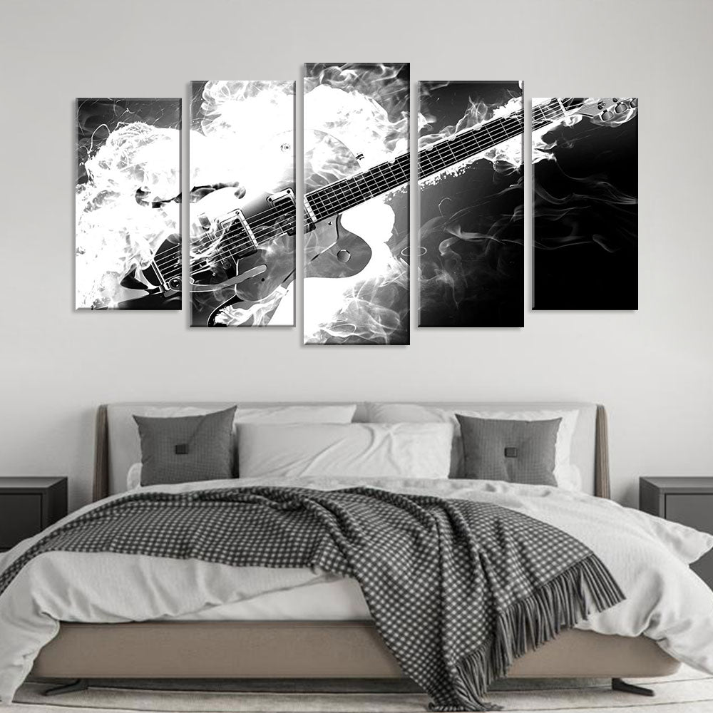 5 Piece Abstract Guitar in White Smoke Canvas Wall Art